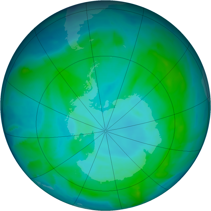 Antarctic ozone map for 15 January 2014